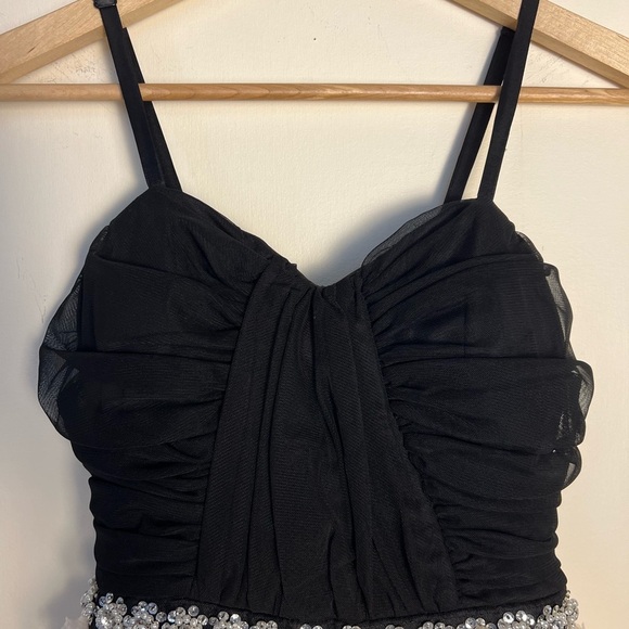 qep Kids Girl Applique Dress 11 Gown Black Cream Rosette Embellished Rhinestone - Picture 3 of 15